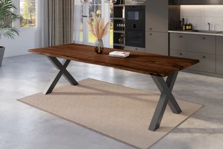 Esstisch Baumkante massiv Akazie nussbaum 240 x 100 schwarz X-Gestell NICK 163999879