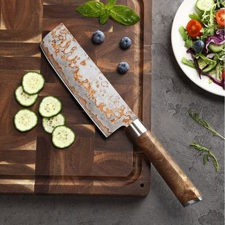 ZAYIKO Asiamesser MysticMagma Nakiri Küchenmesser 17cm Kupfer-Bronze-Damastklinge, Damaststahl, Kupfer-Bronze-Einlage