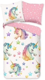PURE luxury collection Kinderbettwäsche Fancy, Microfaser, 2 teilig, Mikrofaser, 135x200, 2 Teilig, Wendeoptik, Kind, Mädchen, Einhorn