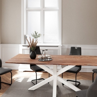 Liadomo Baumkantentisch Isa, Akazie Massivholz, Platte mit natürlicher Baumkante, Metallgestell