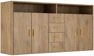 HOMAVO Sideboard BG1-L mit 4 Schubladen, 2 Türen & offenen Fächern – 160 cm breit (SIDEBOARD)