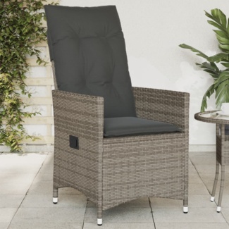 vidaXL Gartensessel Verstellbar mit Kissen Grau Poly Rattan