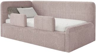 Selsey 'Fanko' Kinderbett 90x200 cm mit Rausfallschutz, Kopfteil links, Plüsch, Puderrosa