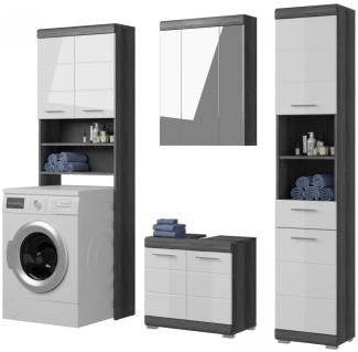 Badmöbel Set Shawn in weiß Hochglanz und grau 4-teilig 190 cm