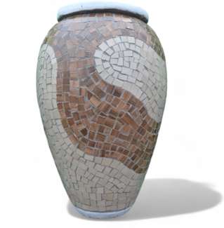 Pflanzgefäß "Azalee" – Wellenförmiges Mosaikdesign Braun – Höhe 85 cm – Ø 40 cm – Handgefertigt aus Beton & Keramik-Mosaik