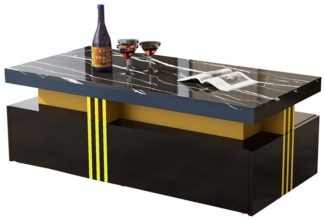 MODFU Couchtisch MDF-Oberfläche mit goldenen Metallakzente, mit Spanplatte-Musterplatte und 2 Holzschubladen