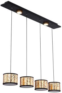 LED Hängeleuchte, Glas, Gold, Schwarz, Kristalle, L 75 cm