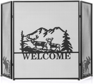 3-teiliger klappbarer Funkenschutz mit dekorative Kaminbarriere aus Drahtgeflecht Elchmuster