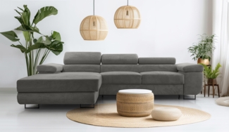 AX LIVING Dunkelgrau Cord Couch L Form – Arborio L Wohnlandschaft 280cm