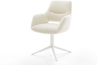 Drehstuhl Yago-Flex mit Armlehnen Teddystoff Beige Fußkreuz Weiß 360° drehbar Wippfunktion Taschenfederkern