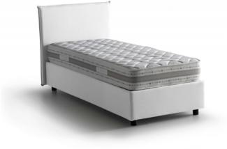Dmora Aquilla-Einzelbett, Bettkasten mit Stoffbezug, 100 % Made in Italy, Öffnung vorne, inklusive Matratze 80 x 190 cm, Weiß