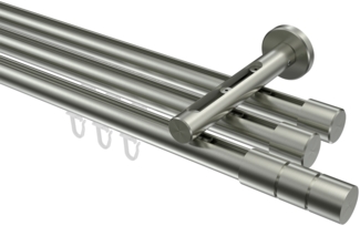 Innenlauf-Gardinenstangen-Set Siteno Elanto 200 cm, 3-läufig, 20 mm Ø Edelstahl-Optik