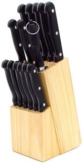 Michelino Messer-Set 15-teiliger Messerblock, 7x Küchen- 6x Steakmesser 1 Wetzstahl 1 Messerblock