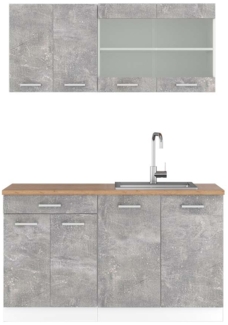 Küchenzeile R-Line Beton/Weiß 140 cm , AP Eiche Vicco