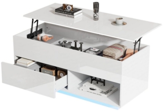Merax Couchtisch Hochglanz-Lift-Top-Wohnzimmertisch (1-St, 100x50x55 cm), Satztisch mit LED-Beleuchtung,Beistelltisch mit Schublade und Stauraum
