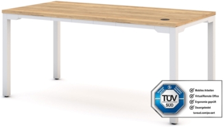 ASSMANN Höhenverstellbarer Schreibtisch Piacetta Eiche Natura Signalweiß 200x80 cm Metall Holz