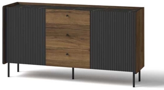 Kommode Sideboard Pereto 150x40x78cm Warmia Nussbaum schwarz matt 2-türig