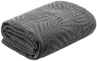 Eurofirany Tagesdecke STONE1 dunkelgrau, Steppbettüberwurf Blätter Muster 170 x 210 cm – Stahlgrau