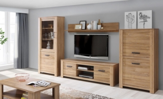 Wohnwand Anbauwand Mediawand 4-teilig Alteiche Wohnzimmer