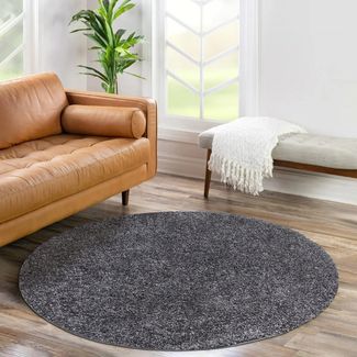 Teppich Rund Hochflor Shaggy - 80x80cm - Anthrazit Einfarbig Uni Flauschig Modern Boho Wohnzimmer Schlafzimmer Deko Teppiche Weich Schlafzimmer