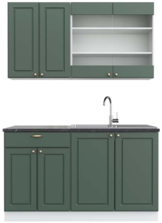 Singleküche Fame-Line Grün-Gold Landhaus/Weiß 140 cm , AP Anthrazit Vicco