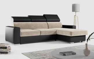 Ecksofa, Verstellbare Kopfstützen, L Couch, Polstersofa mit Bettkasten - FOX-L - Beige - Schwarz