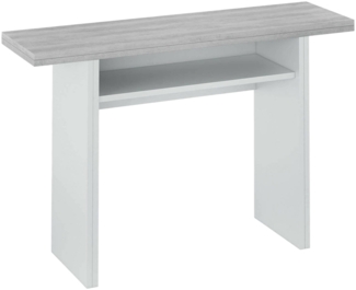Dmora Ausziehbarer Arila-Tisch, ausziehbarer Regal mit Klappöffnung, klappbarer Zusatzkonsolentisch, 120 x 35 x 77 cm, Weiß und Zement