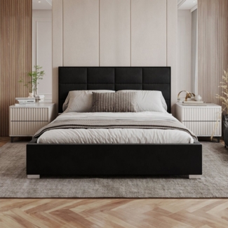 FDM Polsterbett modern mit Bettkasten MADE IN EU - mit hochwertigem Velours Bezug (verfügbar 120x200 140x200 160x200 180x200cm, Bettrahmen, Bett, mit großen gepolsterten Kopfteil, mit Bettkasten zum aufklappen), Hebbarer Metallrahmen, Bettkasten, mit/o...