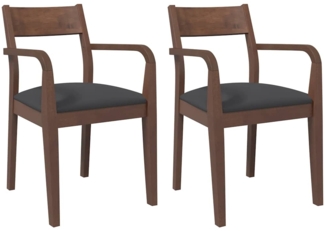 vidaXL Esszimmerstühle mit Kissen 2 Stk. Braun Massivholz Gummibaum 4102508