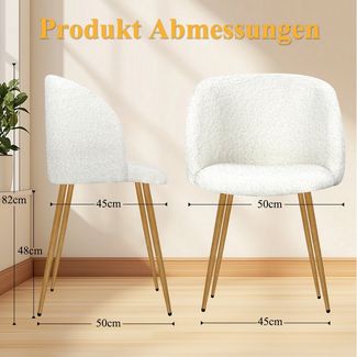 HOMELUX Polsterstuhl Esszimmerstuhl 2/4 Set, Küchenstuhl mit Armlehnen & Metallbeine (Sessel modern für Wohnzimmer, Esszimmer, Schminktisch, 4 St), Teddy Stoff
