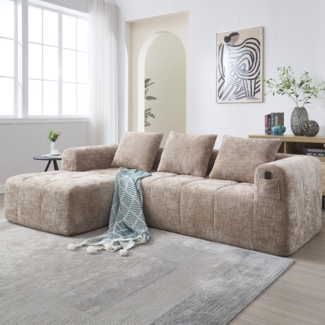 Modernes Sektionssofa, Chenille, khaki, 2-tlg, 250 x 158 x 60 cm