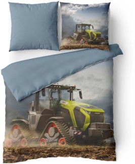 LINKHOFF Jugendbettwäsche Claas Kinderbettwäsche XERION TERRA TRAC 135x200 cm, 100% Baumwolle Biber, Traktor-Motiv Claas Bettwäsche Jungen