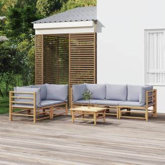 vidaXL 6-tlg. Garten-Lounge-Set mit Hellgrauen Kissen Bambus 3155090