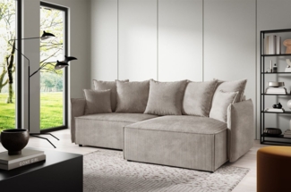 Ecksofa Schlafsofa Sofa MINEA in Stoff Poso Beige Ottomane Rechts