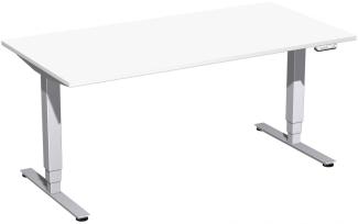 Elektro-Hubtisch 'Pro+', höhenverstellbar, 160 x 80 x 62-128cm, gerade, Weiß / Silber