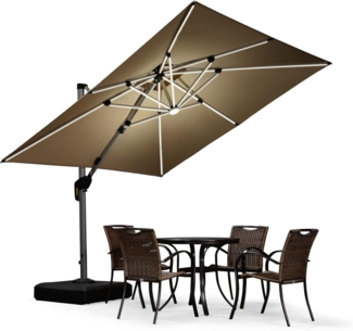 Ampelschirm LED Solar Beleuchtung 270x270cm UV50+ Beige