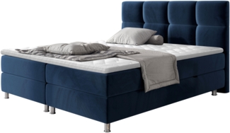 Mirjan24 'Evan' Boxspringbett mit Bettkästen, Bonellfederkernmatratzen & Topper, Kopfteil gesteppt und gepolstert, Blau, 180x200 cm