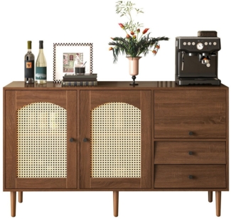 OKWISH Sideboard im Landhausstil mit Rattantüren (Wohnzimmerschrank Aufbewahrungsschrank, Buffetschrank, 1 St, 2 Rattantüren, 1 Klapptür, 2 Schubladen), mit verstellbare Einlegeböden, Magnetverschluss
