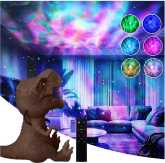 Rosnek Projektionslampe Sternenhimmel Projektor Dimmbar, Dinosaurier Nachlicht Nebel-Stern, Geschwindigkeit Einstellbar Drehbar Timer Deko Stimmungslicht Braun