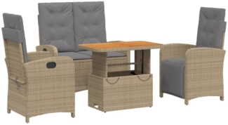 vidaXL 4-tlg. Garten-Essgruppe mit Kissen Beige Poly Rattan 3277372