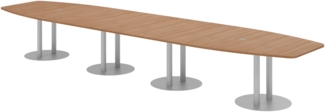 bümö Konferenztisch oval 520x130 cm großer Besprechungstisch in Nussbaum, Besprechungstisch mit Säulen in silber, Meetingtisch für 18 Personen, XXL-Tisch für Besprechungsraum & Meeting, KT52S-N-S