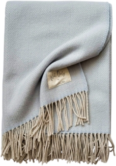 WoolOnly Wolldecke Plaid mit Fransen 130x180 cm, Herringbone Eisblau-natur