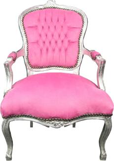 Casa Padrino Barock Salon Stuhl Rosa / Silber - Barock Antik Stil Möbel