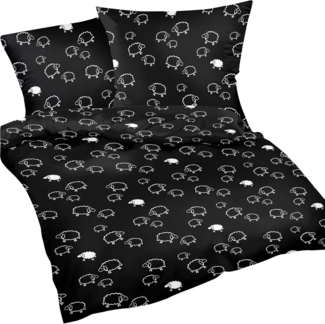Heubergshop Bettwäsche, Seersucker, 2 teilig, 135x200cm + 80x80cm Schafe Schwarz Weiß Lämmer 100% Baumwolle (099/1)