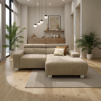 DOMO collection Ecksofa 100030 inkl. Kopfteilverstellung, guter Sitzkomfort, Cordbezug, L-Form, mit komfortabler Wellenunterfederung, ideal für kleine Räume