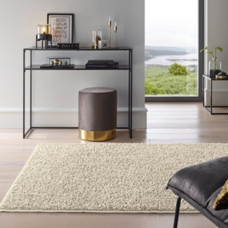 TaCa Home Langflor-Teppich Waschbarer Langflor-Teppich Rutschfest, rund, Höhe: 30 mm, Badematte Wohnzimmer Badezimmer Küche Flur, Creme - 120 cm rund