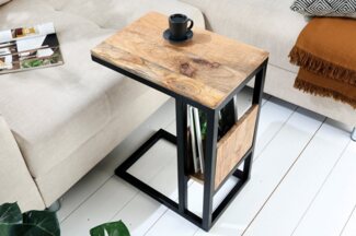 riess-ambiente Beistelltisch CONCIERGE 60cm natur / schwarz (Einzelartikel, 1-St), Wohnzimmer · Mango-Massivholz · Metall · mit Stauraum · für Laptops