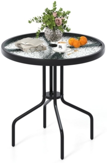 KOMFOTTEU Gartentisch, Beistelltisch Ø70cm, mit Glasplatt & 4cm Schirmloch