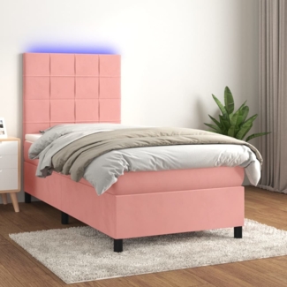 vidaXL Boxspringbett mit Matratze & LED Rosa 90x190 cm Samt 3136100