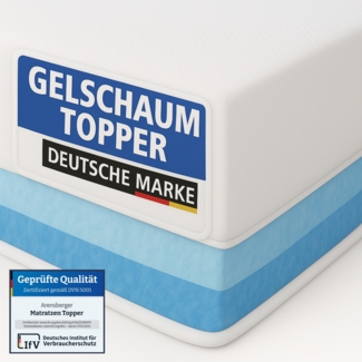 Arensberger Matratzen Topper LUXURY, 140x200 cm, Gelschaum und Memory Gel Foam Matratzentopper, waschbar, geeignet für Federkern & Matratzen, Höhe 10cm